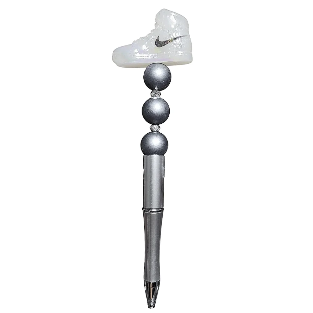 Athletic Sneaker Silver Beaded Ballpoint Twist Pen Topper White